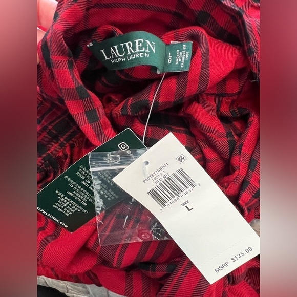 Lauren Ralph Lauren Red Klaryce Plaid Button-Down Blouse Size L NWT - Picture 16 of 16
